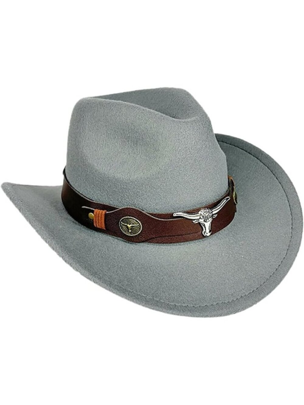 Unisex Grey 100% Polyester Bull Skull Patterned Band Classic Fedora Cowboy Hat